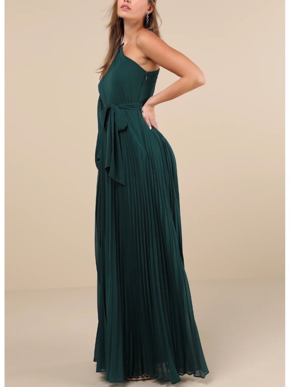 NWOT Lulus Divine Charm Emerald Green One-Shoulder Maxi Dress L - Picture 3 of 5